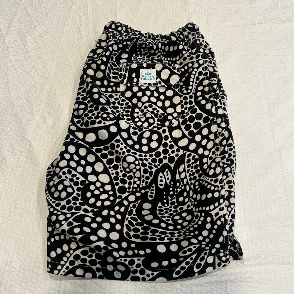 Peter Millar black and white swim trunks for men Large